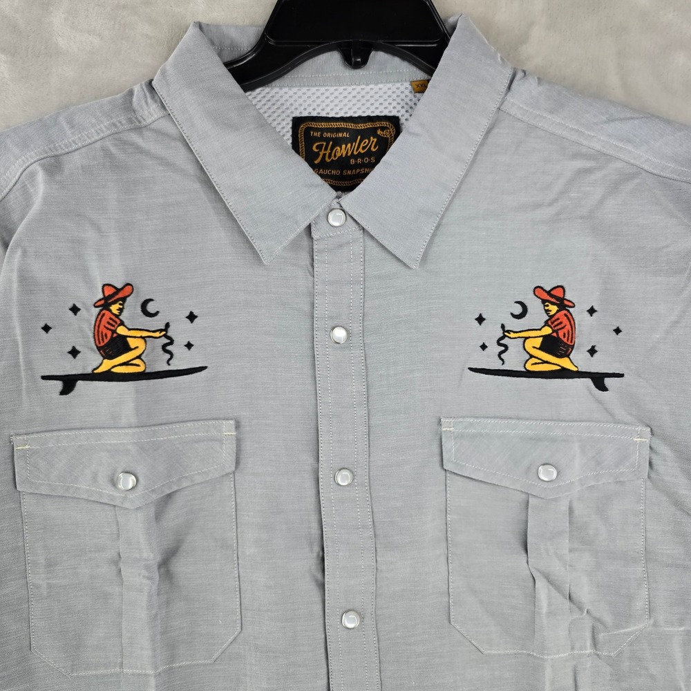 Howler Brothers Gaucho Snapshirt Men XXL Gray Ocean Offerings Embroidered Surf